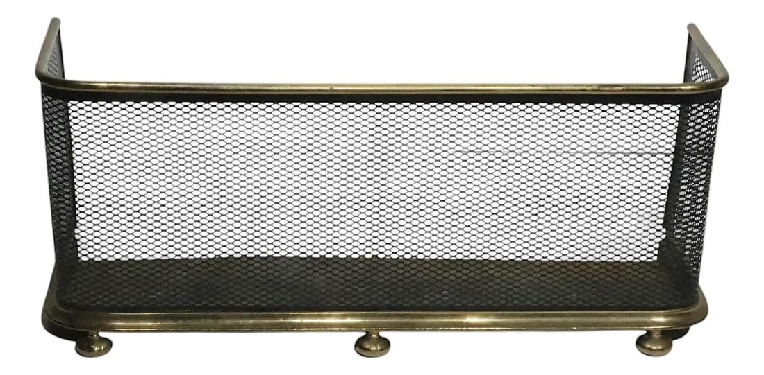 Brass and Black Mesh Fireplace Fender with Nursery Design 40 Inch Wide (1 of 10)