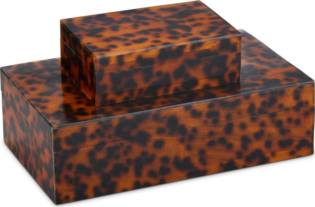 Currey Faux Tortoise Acrylic Wood Storage Box Set 3H 10.5W 6D (1 of 7)