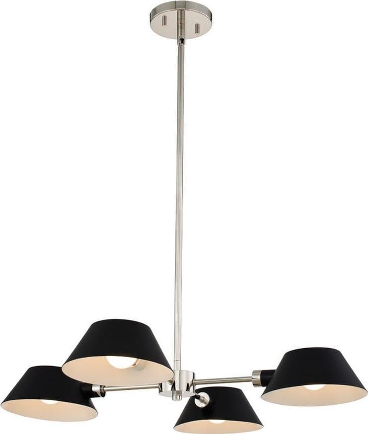 Bruno 4-Light Bowl Chandelier Matte Black Polished Nickel by Kalco: Bruno 4-Light Bowl Chandelier Matte Black Polished Nickel by Kalco Illuminate your space with the Stylish Bruno 4 Light Chandelier, featuring a sleek Matte Black finish combined with Polished Nickel a
