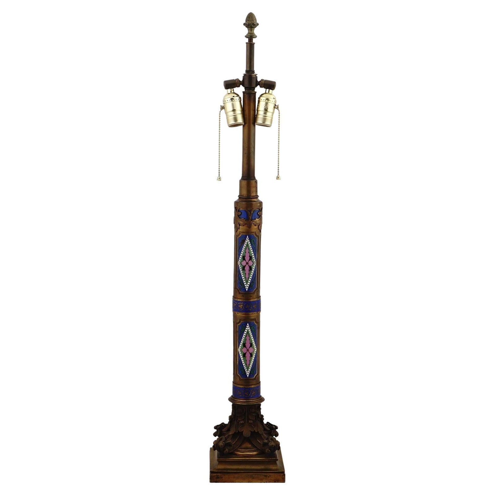 Art Nouveau Champleve Enamel Bronze Table Lamp Attributed to Caldwell Circa 1910: Art Nouveau Champleve Enamel Bronze Table Lamp Attributed to Caldwell Circa 1910 This early 20th-century bronze table lamp is attributed to Edward F. Caldwell & Co. and features a unique column-form d