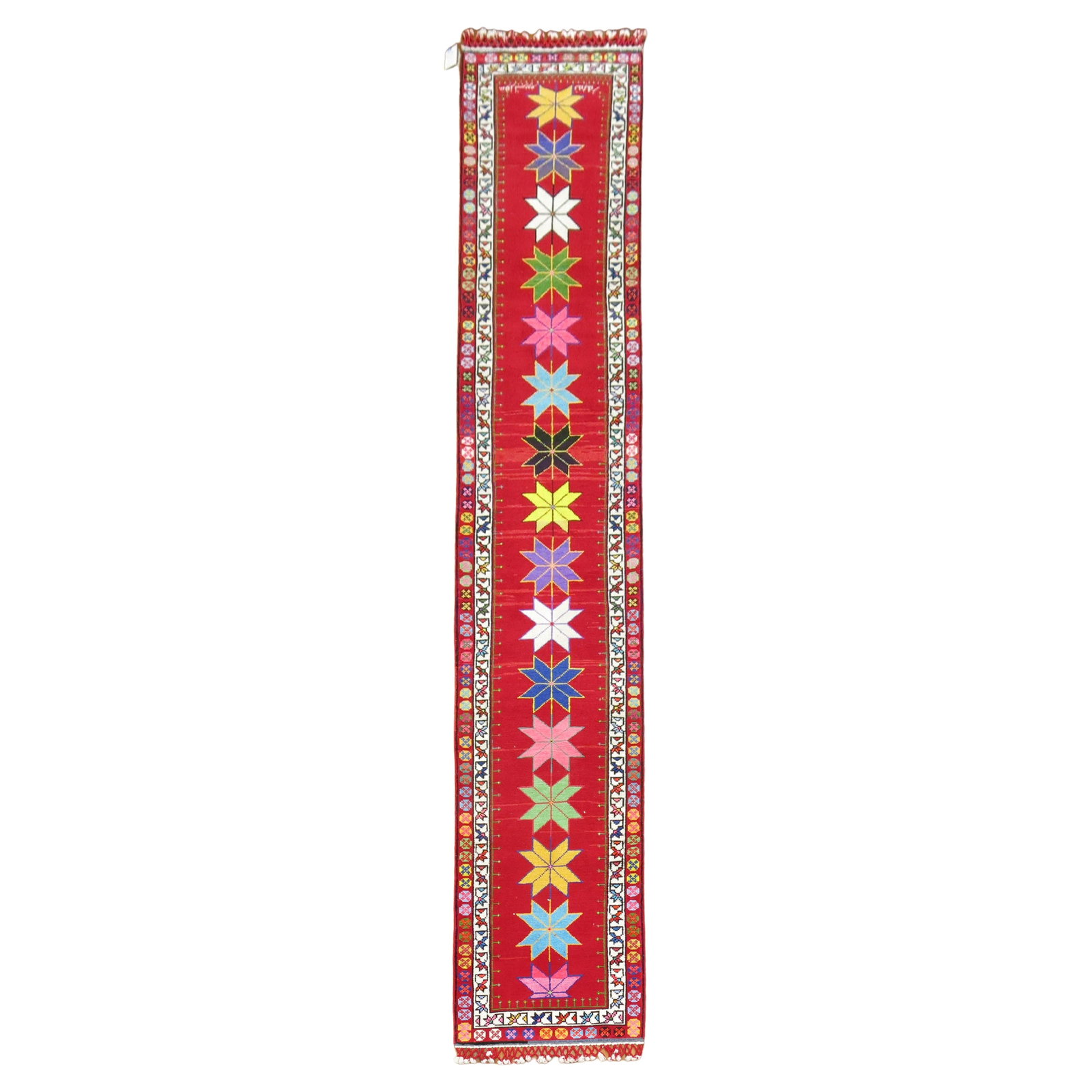 Unique Mid-20th Century Turkish Bohemian Wool Runner 31 x 171: Unique Mid-20th Century Turkish Bohemian Wool Runner 31 x 171 Discover the charm of this colorful 20th Century Turkish Bohemian runner, a unique piece woven by hand in central Turkey. This mid-20th ce
