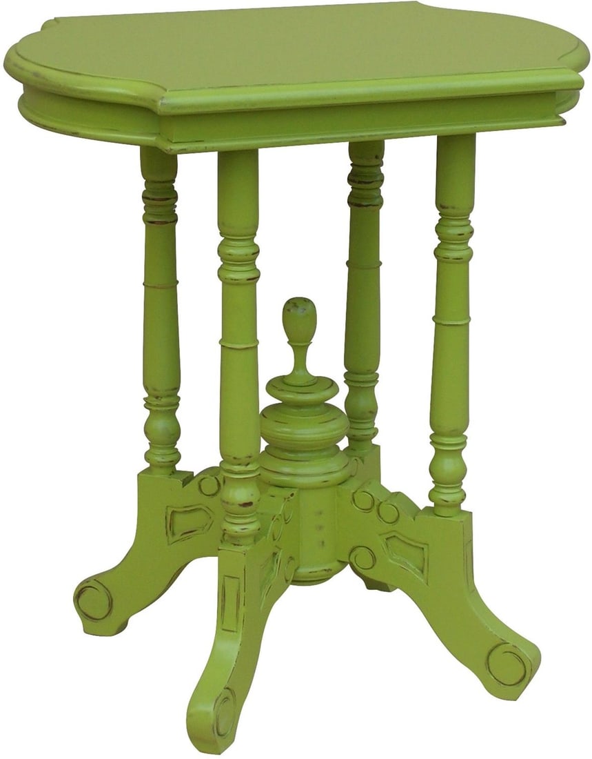 Trade Winds Victorian Style Apple Green Mahogany Side Table: Trade Winds Victorian Style Apple Green Mahogany Side Table This stunning Victorian-style side table is crafted from a durable mahogany frame and features a striking apple green painted finish. With i