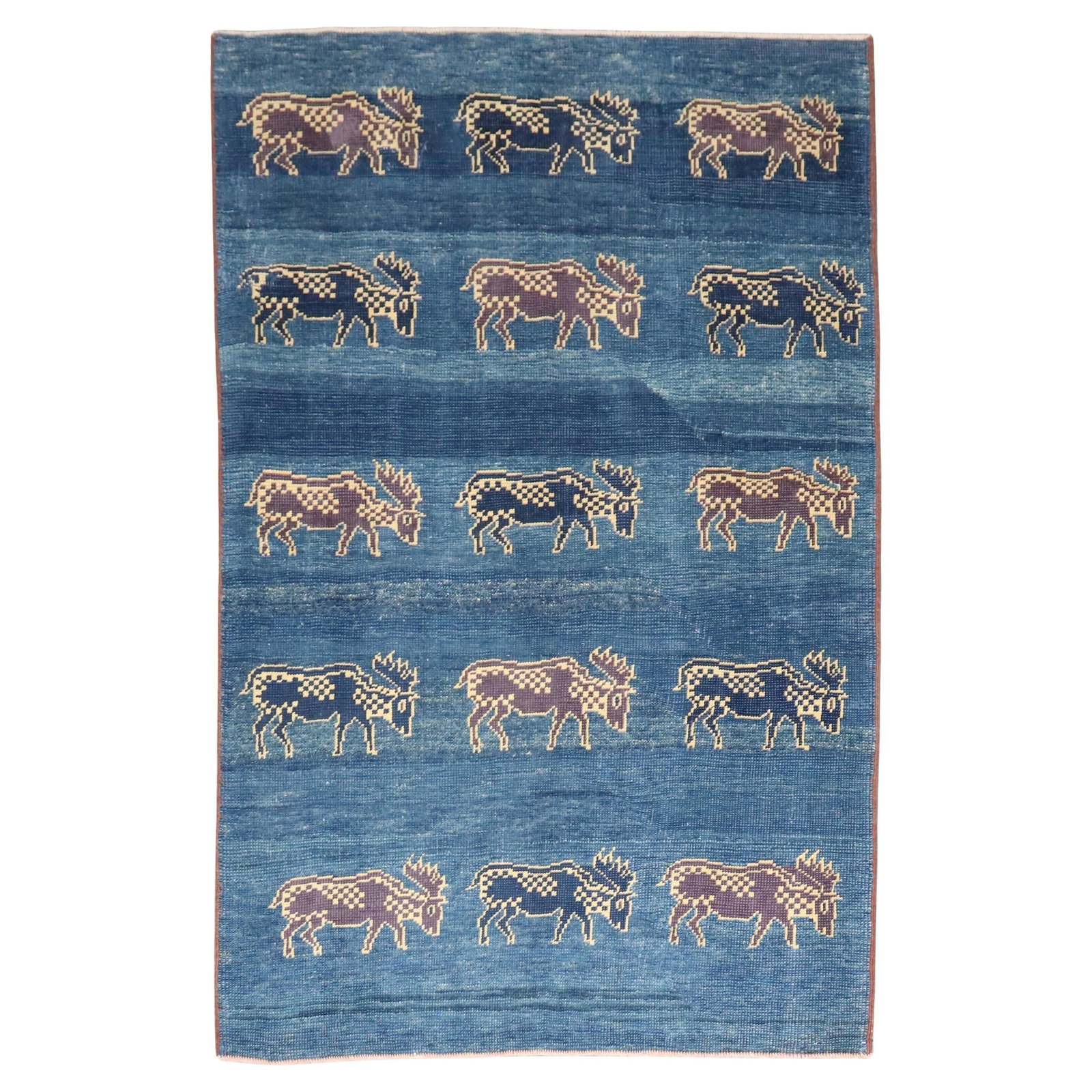 Mid-20th Century Hand-Knotted Turkish Goat Wool Rug 48 x 70: Mid-20th Century Hand-Knotted Turkish Goat Wool Rug 48 x 70 This unique Turkish goat accent rug features a charming folk art design, hand-knotted from high-quality wool. Measuring 4 feet by 5 feet 10 