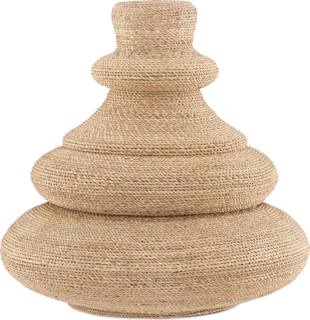 Currey Jaru Coastal Style Rope Vessel 18.5" Abaca Composite: Currey Jaru Coastal Style Rope Vessel 18.5" Abaca Composite This Jaru Rope Vessel is a stunning piece that embodies ethnic charm and coastal style. Crafted from durable abaca rope composite, it featur