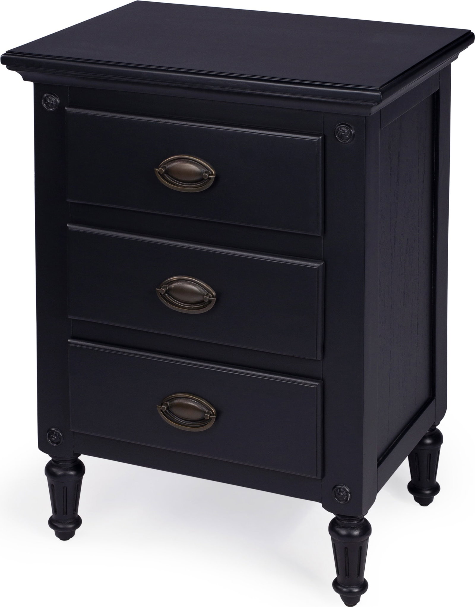 Butler Black Mahogany Nightstand with Full-Extension Drawers: Butler Black Mahogany Nightstand with Full-Extension Drawers This elegant Black Mahogany Nightstand combines functionality with vintage charm, featuring full-extension drawers for easy access to your 