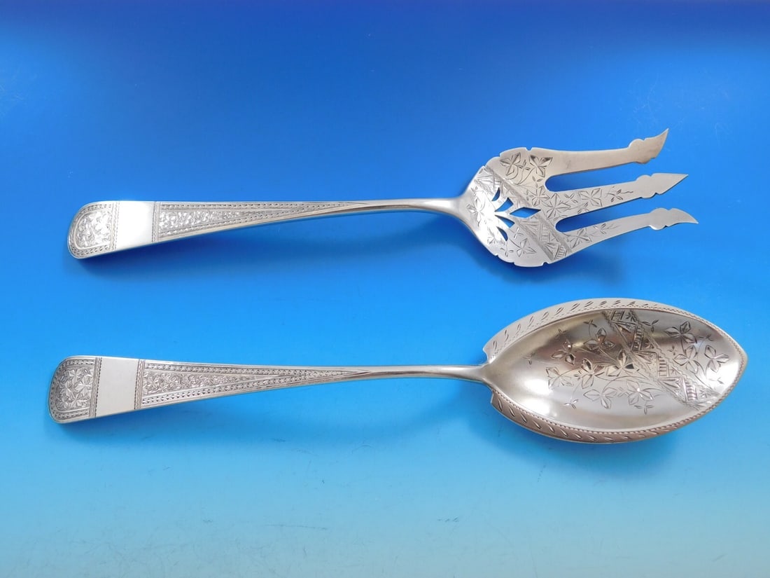 Dominick & Haff Brite-Cut Sterling Silver Salad Serving Set 13 Floral: Dominick & Haff Brite-Cut Sterling Silver Salad Serving Set 13 Floral Enhance your dining experience with this exquisite Brite-Cut Salad Serving Set by Dominick and Haff. Crafted from high-quality ste