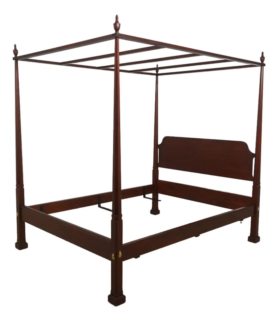 Queen Cherry Wood Pencil Post Bed With Removable Canopy Traditional Style (1 of 10)