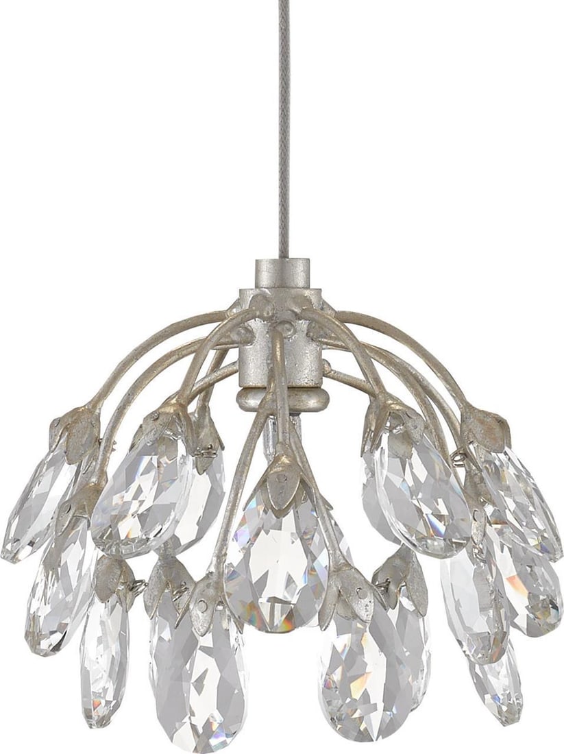 Currey Crystal Bud Pendant Light Silver Leaf 1-Light Dimmable: Currey Crystal Bud Pendant Light Silver Leaf 1-Light Dimmable Illuminate your space with the stunning Crystal Bud Pendant Light, featuring a contemporary silver leaf finish. This exquisite lighting fi