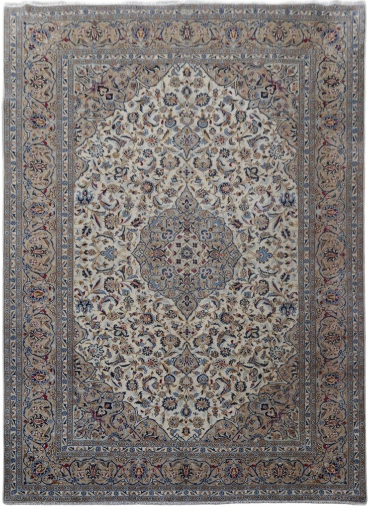 Ivory Kashan Rug 9.8 x 13.4 Handcrafted Persian Masterpiece: Ivory Kashan Rug 9.8 x 13.4 Handcrafted Persian Masterpiece Free continental US Shipping Transform your living space with this exquisite 9.8 x 13.4 Ivory Traditional Charm Persian Signed Kashan Rug. H