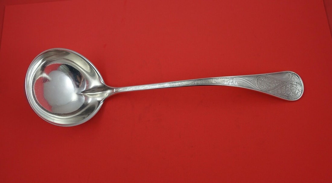 Wood & Hughes Cashmere Sterling Silver Soup Ladle 13" Monogrammed: Wood & Hughes Cashmere Sterling Silver Soup Ladle 13" Monogrammed This exquisite soup ladle from the Cashmere pattern by Wood & Hughes is crafted from high-quality sterling silver (.925). Measuring 13