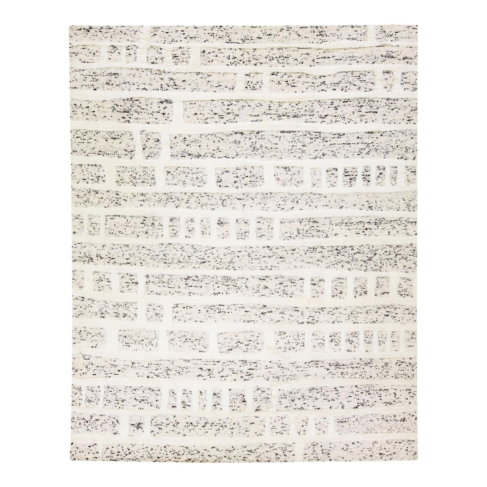 Handmade Oversized Beige Moroccan Wool Rug 11'10 x 15: Handmade Oversized Beige Moroccan Wool Rug 11'10 x 15 Transform your space with this stunning modern Moroccan style hand-knotted wool rug. Featuring a beautiful beige and black color palette with ivor