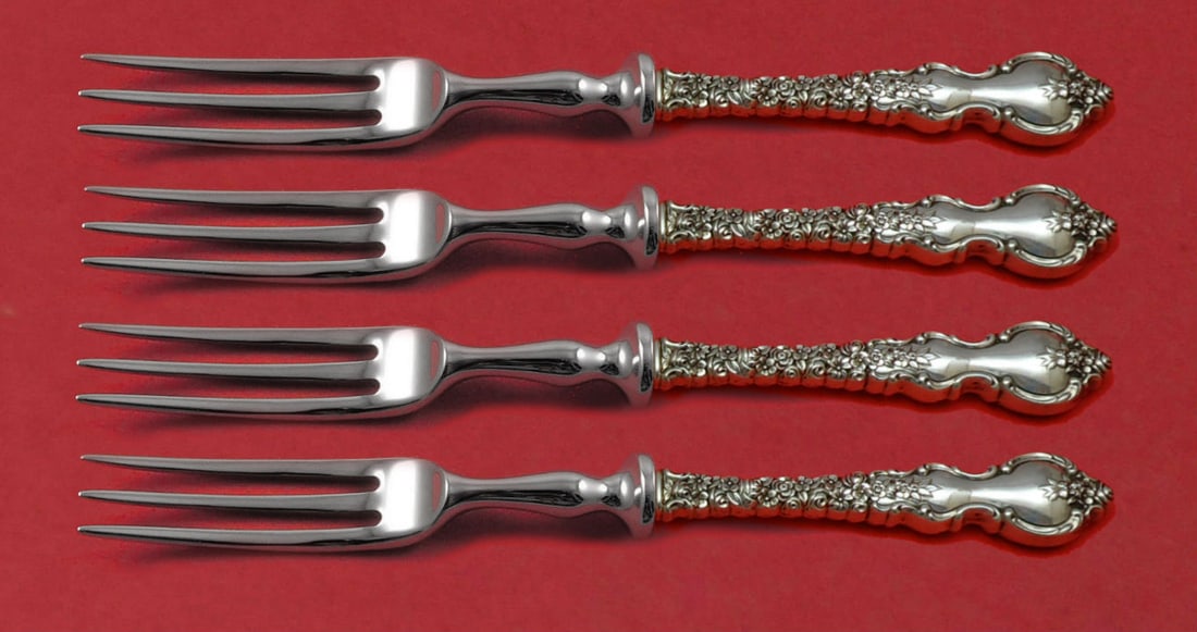 International Sterling Silver Du Barry 4-Piece Fruit Fork Set 6 Inch: International Sterling Silver Du Barry 4-Piece Fruit Fork Set 6 Inch This exquisite 4-piece fruit fork set, crafted in the elegant Du Barry pattern by International, showcases a timeless design in ste