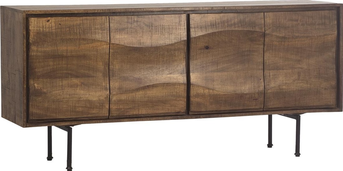 Judson French Style Mango Wood Sideboard with Iron Legs: Judson French Style Mango Wood Sideboard with Iron Legs Enhance your dining experience with the Judson Mango Wood Sideboard, a perfect blend of functionality and style. This French-style sideboard is 