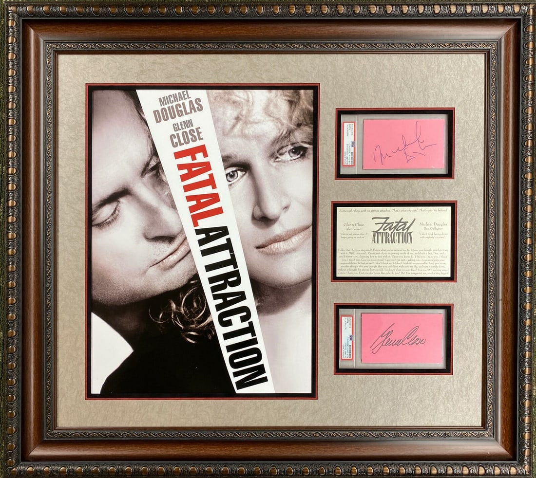 Michael Douglas Glenn Close Signed Fatal Attraction Display Framed PSA: Michael Douglas Glenn Close Signed Fatal Attraction Display Framed PSA This stunning display features authentic signatures from Hollywood icons Michael Douglas and Glenn Close, framed beautifully to e