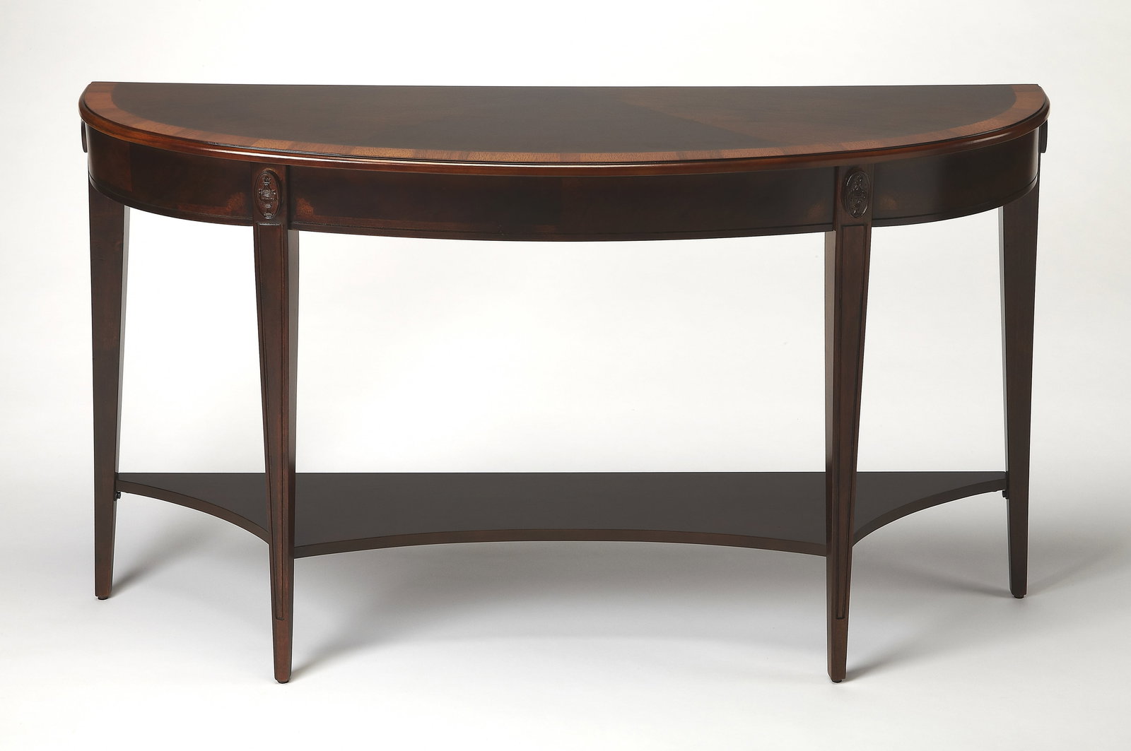 Butler Astor Demilune Console Table Cherry Veneer Elegant Design: Butler Astor Demilune Console Table Cherry Veneer Elegant Design Introducing the Elegant Half-Round Cherry Veneer Console Table, a stunning addition to any formal setting. This demilune console table 