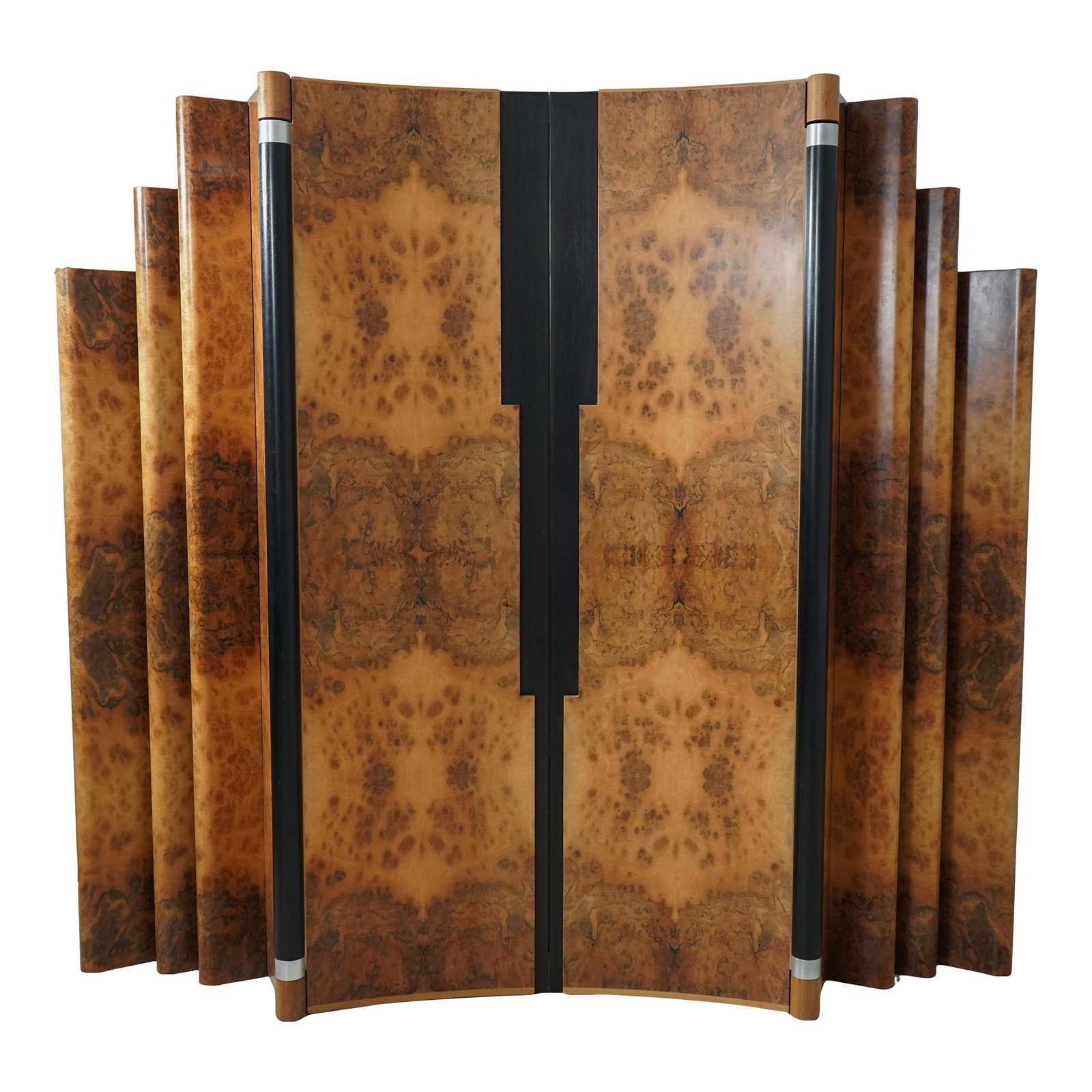 Vladimir Kagan 3 Piece Wall Unit Cabinet Exotic Wood LED Lighted: Vladimir Kagan 3 Piece Wall Unit Cabinet Exotic Wood LED Lighted Discover a stunning three-piece wall unit cabinet designed by the renowned Vladimir Kagan, dating back to around 2005. This impressive 