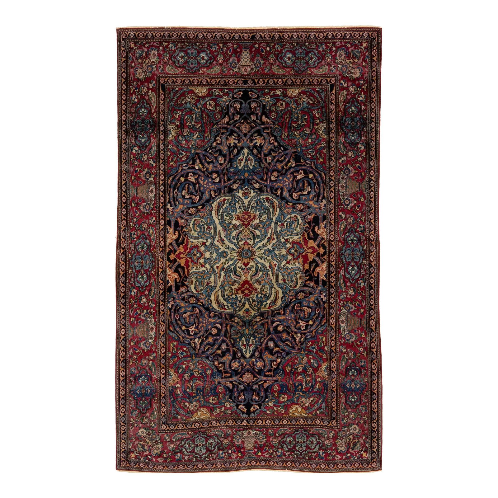 Antique Kerman Persian Wool Rug 4'5 x 7'5 Floral Navy Blue: Antique Kerman Persian Wool Rug 4'5 x 7'5 Floral Navy Blue Discover the exquisite craftsmanship of this Antique Kerman Persian rug, hand-knotted from premium wool in the 1920s. Featuring a stunning ro