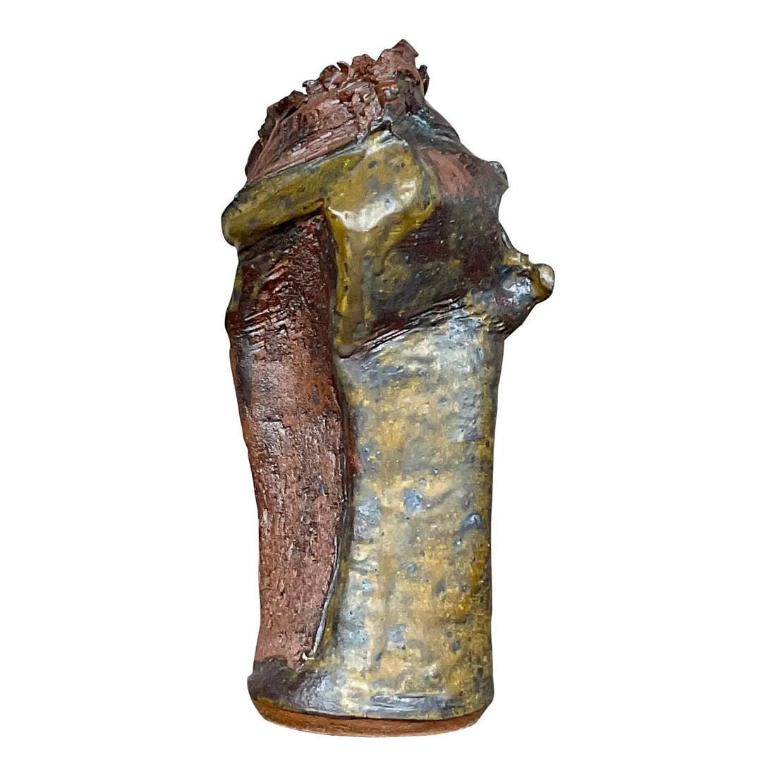 Vintage Boho Abstract Signed Studio Pottery Vase Auburn 13.75": Vintage Boho Abstract Signed Studio Pottery Vase Auburn 13.75" This stunning vintage Boho studio pottery vase features a unique abstract design characterized by intricate twists and turns. It showcase