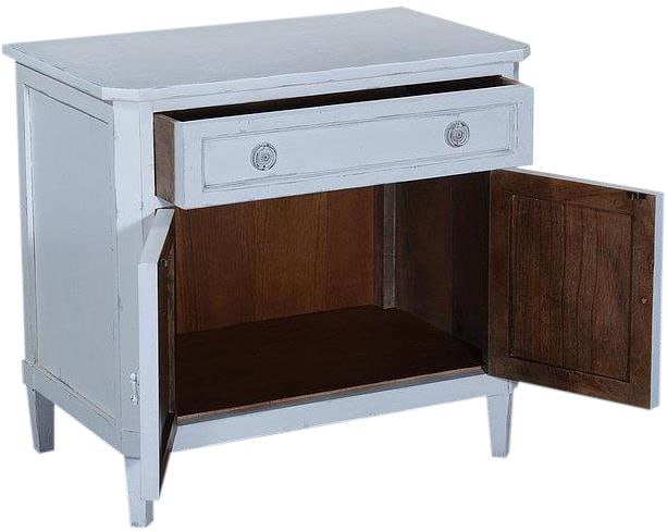Wilcox White Nightstand Solid Wood Transitional Style: Wilcox White Nightstand Solid Wood Transitional Style Discover the charm of the Elegant Wilcox Nightstand, designed in a timeless antique style. This stunning piece is crafted from solid wood, showcas