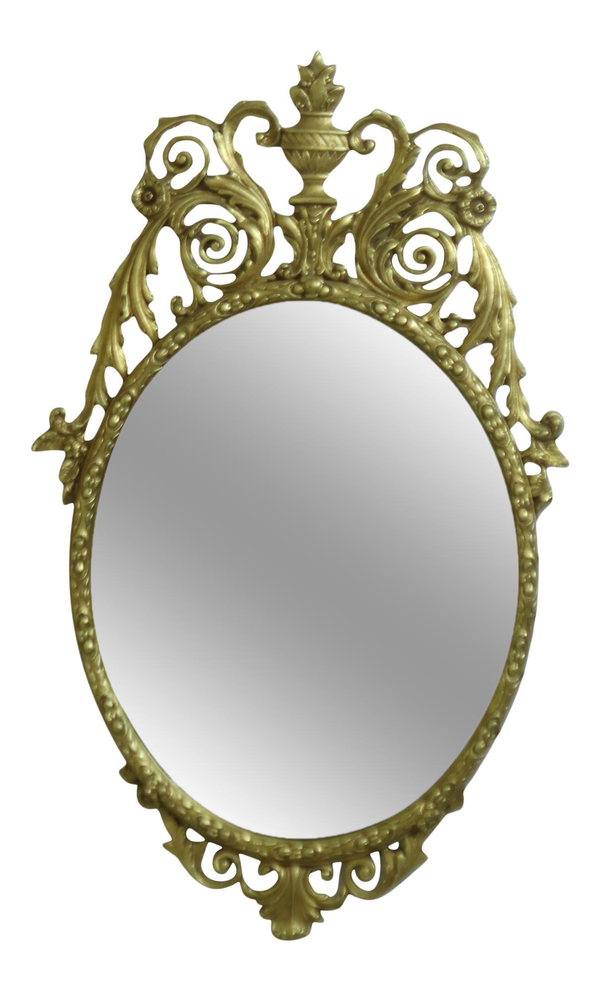 Friedman Brothers Gold Gilt Urn Top Beveled Mirror 27.5 x 45: Friedman Brothers Gold Gilt Urn Top Beveled Mirror 27.5 x 45 This exquisite Friedman Brothers Gold Gilt Urn Top Beveled Mirror showcases a stunning urn-carved top design with high-quality construction
