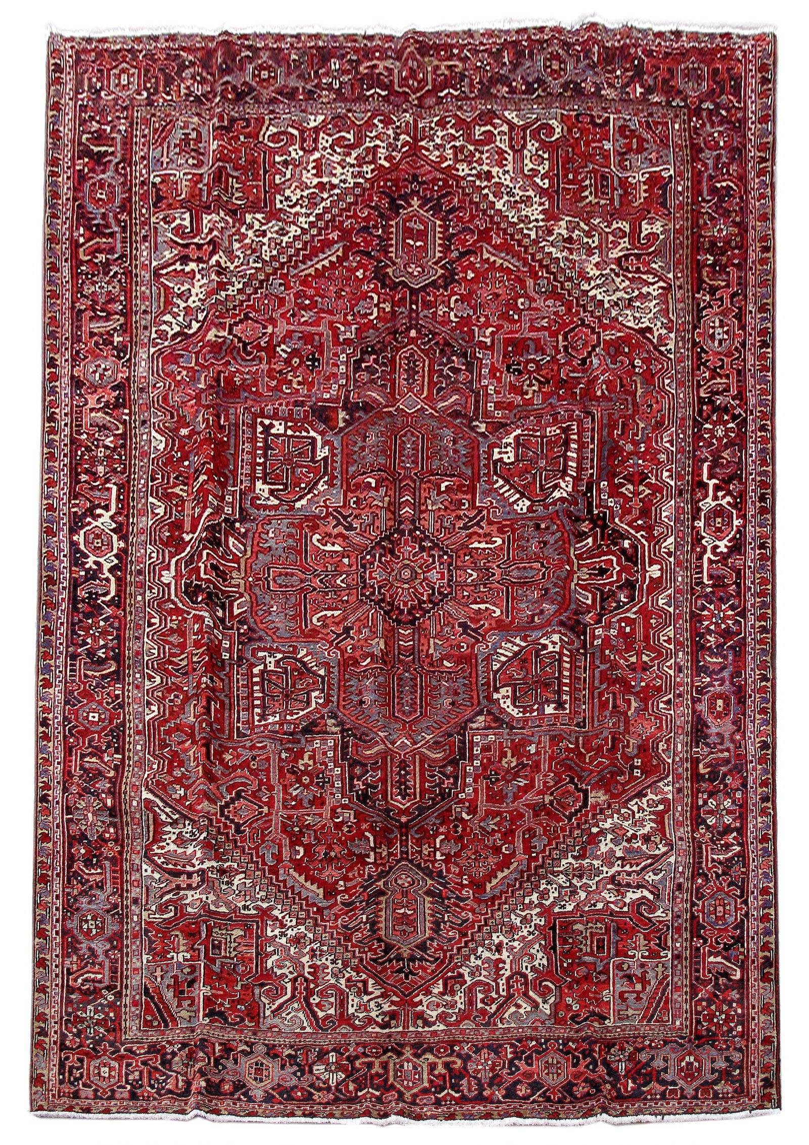 Hand-knotted 9'6 x 13'5 Red Persian Heriz Area Rug: Hand-knotted 9'6 x 13'5 Red Persian Heriz Area Rug Free continental US Shipping Transform your space with this exquisite hand-knotted Persian Heriz area rug, measuring 9' 6" x 13' 5". This stunning pi
