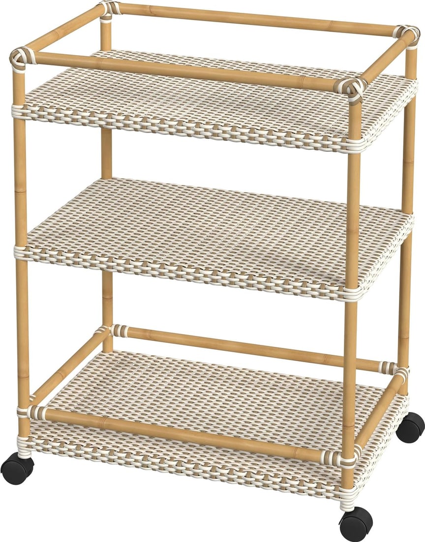 Butler Tobias Coastal Style Bar Cart Beige White 32.75H (1 of 6)