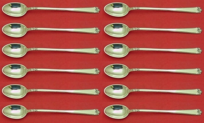 Watson Sterling Silver 12-Piece George II Rex Iced Tea Spoon Set: Watson Sterling Silver 12-Piece George II Rex Iced Tea Spoon Set This exquisite 12-piece iced tea spoon set features the intricate George II Rex hand-chased design by Watson. Crafted from high-quality