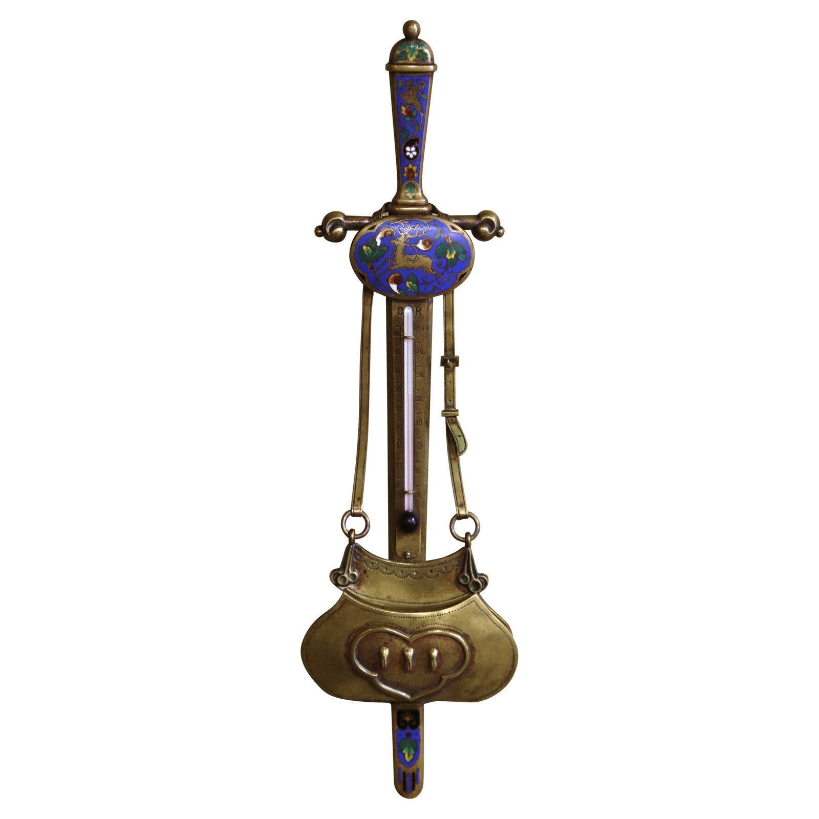 19th Century French Bronze Champleve Barometer with Hunt Motifs: 19th Century French Bronze Champleve Barometer with Hunt Motifs Add a touch of elegance to your study or office with this exquisite 19th Century French Champleve Bronze Hunt-Themed Barometer. Crafted 