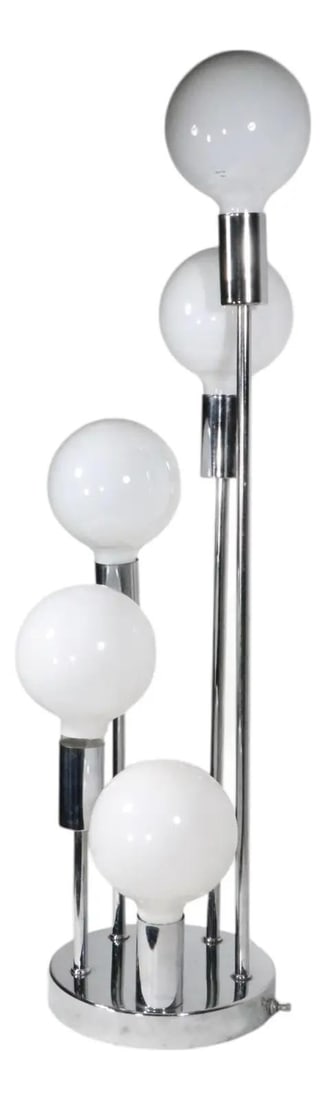 Sonneman 1970's Chrome Spiral Twist Table Lamp with Five Bulbs: Sonneman 1970's Chrome Spiral Twist Table Lamp with Five Bulbs Illuminate your space with this classic 1970's Space Age chrome spiral table lamp by Sonneman. Featuring a distinctive design with five c