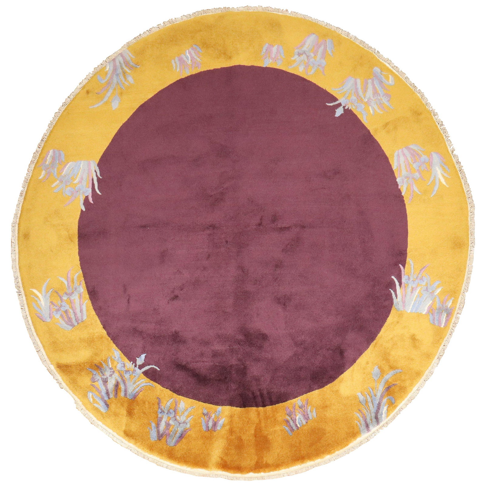 Rare Chinese Art Deco Hand-Woven Wool Round Rug 79 in: Rare Chinese Art Deco Hand-Woven Wool Round Rug 79 in Discover the exquisite beauty of this rare Chinese Round Art Deco rug, expertly hand-woven from high-quality wool. Originating from China and manu