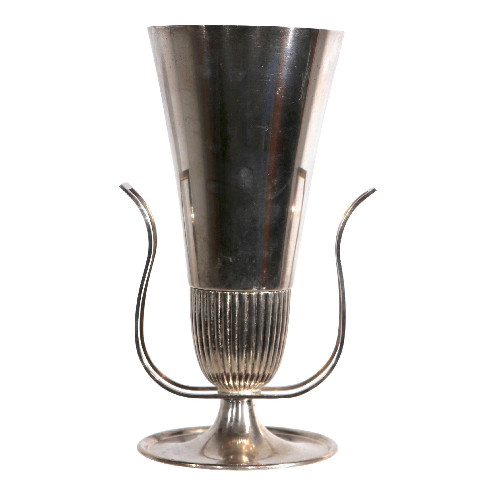 Tommi Parzinger Silver Plate Urn Vase Unique Design 12in: Tommi Parzinger Silver Plate Urn Vase Unique Design 12in This striking urn-form vase by Tommi Parzinger showcases a unique design, crafted from silver plate. It is in very good original condition, exh