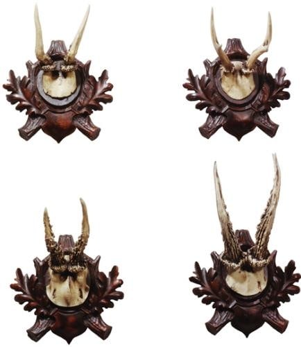 Set of 4 Lodge Style Chocolate Roe Deer Antler Plaques: Set of 4 Lodge Style Chocolate Roe Deer Antler Plaques This item is made at time of order. Please allow 42 to 70 days for production. Enhance your home decor with this exquisite set of four Chocolate 