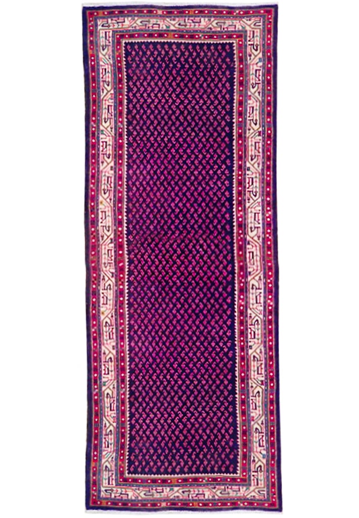 3.6 x 10 Semi Antique Persian Mir Runner Dark Indigo Handmade Wool (1 of 6)