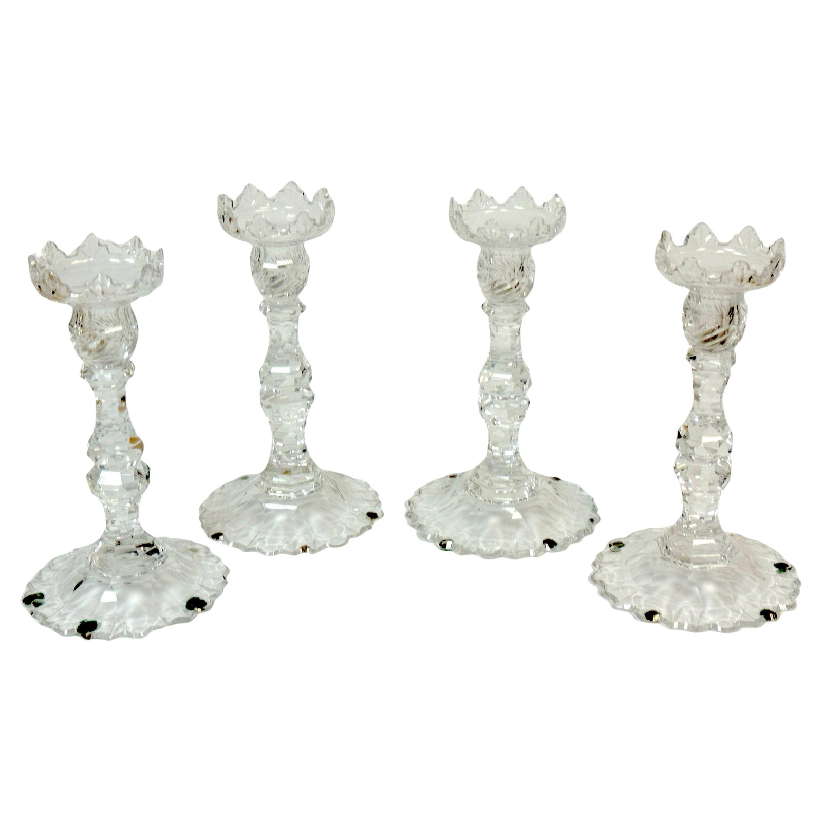 Rare Georgian Irish Cut Glass Pagoda Candlesticks Set of 4 Circa 1810 (1 of 17)