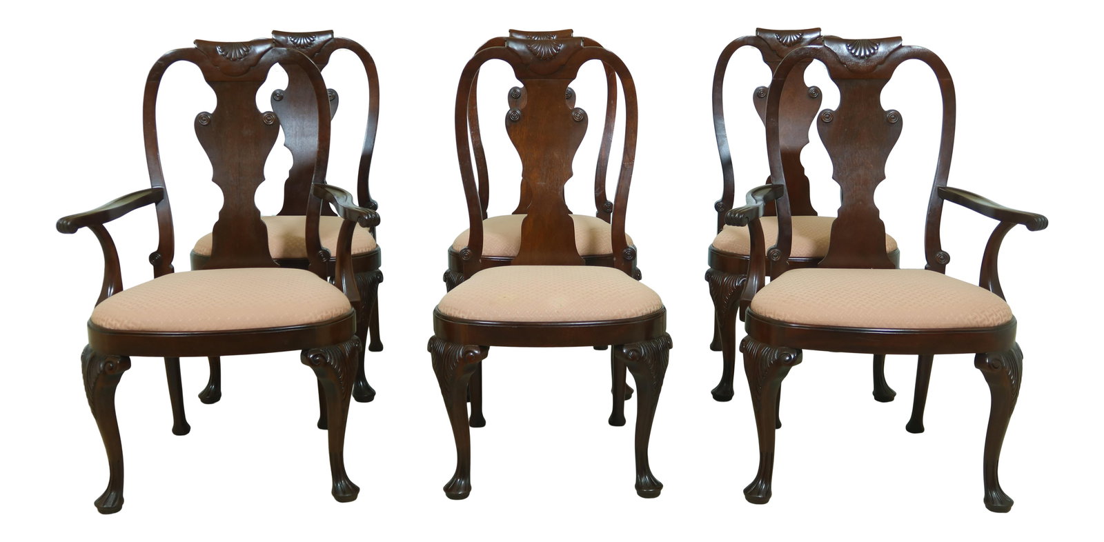 Set of 6 Georgian Mahogany Dining Chairs with Carved Details: Set of 6 Georgian Mahogany Dining Chairs with Carved Details This exquisite set of 6 Georgian-style dining room chairs showcases a classic design with fine carved details, constructed from high-qualit
