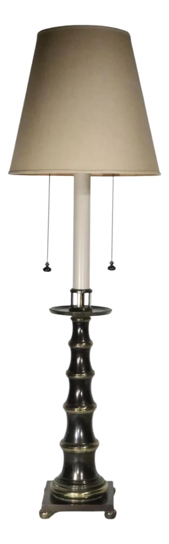 Stiffel Hollywood Regency Faux Bamboo Table Lamp Dark Bronze Finish: Stiffel Hollywood Regency Faux Bamboo Table Lamp Dark Bronze Finish This elegant Hollywood Regency faux bamboo table lamp by Stiffel adds a touch of sophistication to any room. Crafted from metal, thi