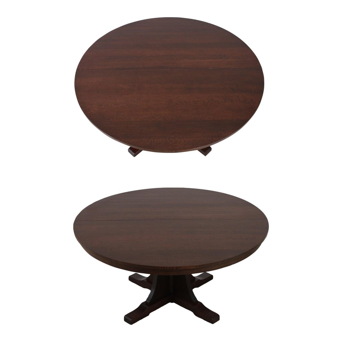 Arts and Crafts Solid Oak Round Dining Table with Split Pedestal Base (1 of 10)