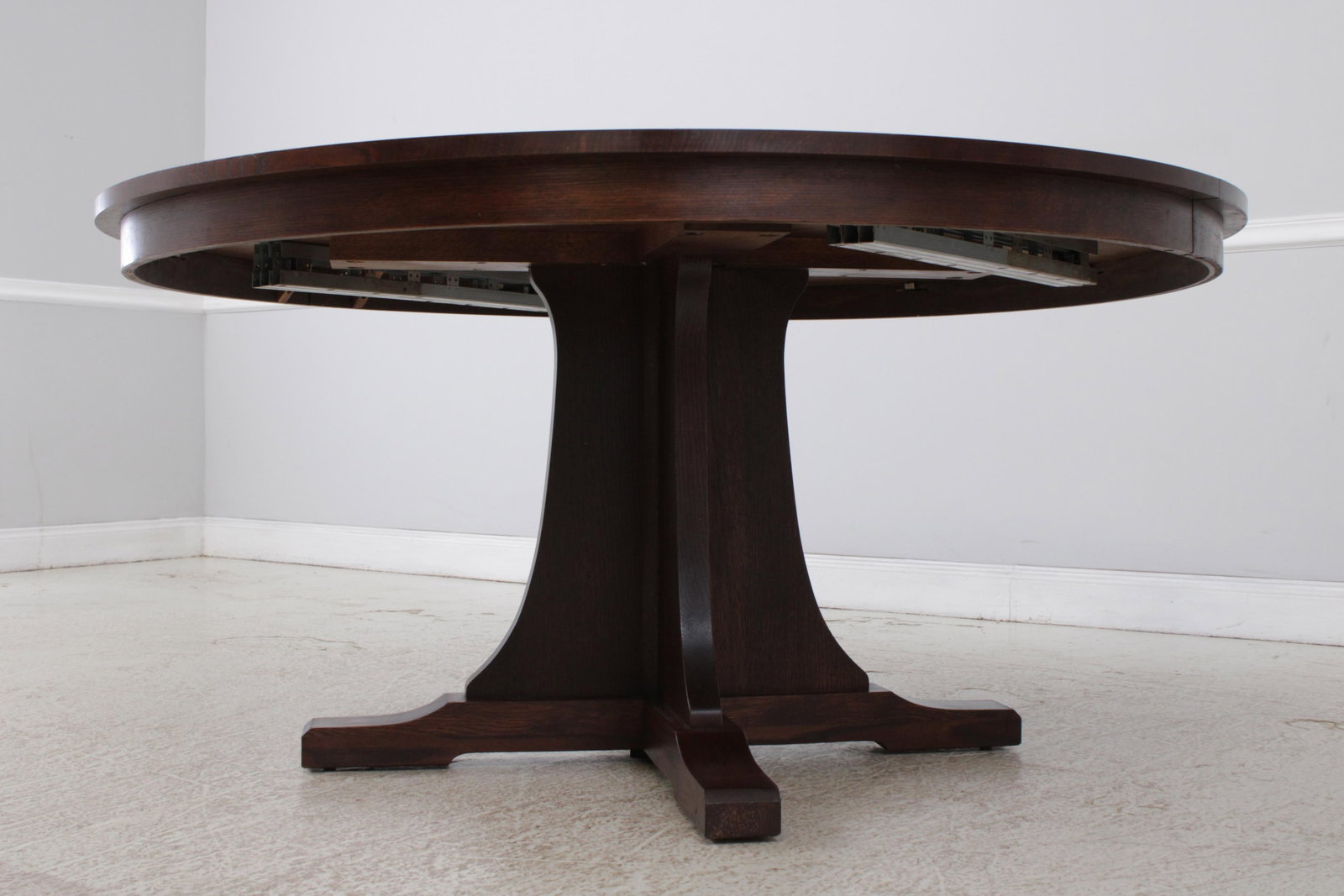 Arts and Crafts Solid Oak Round Dining Table with Split Pedestal Base - 3