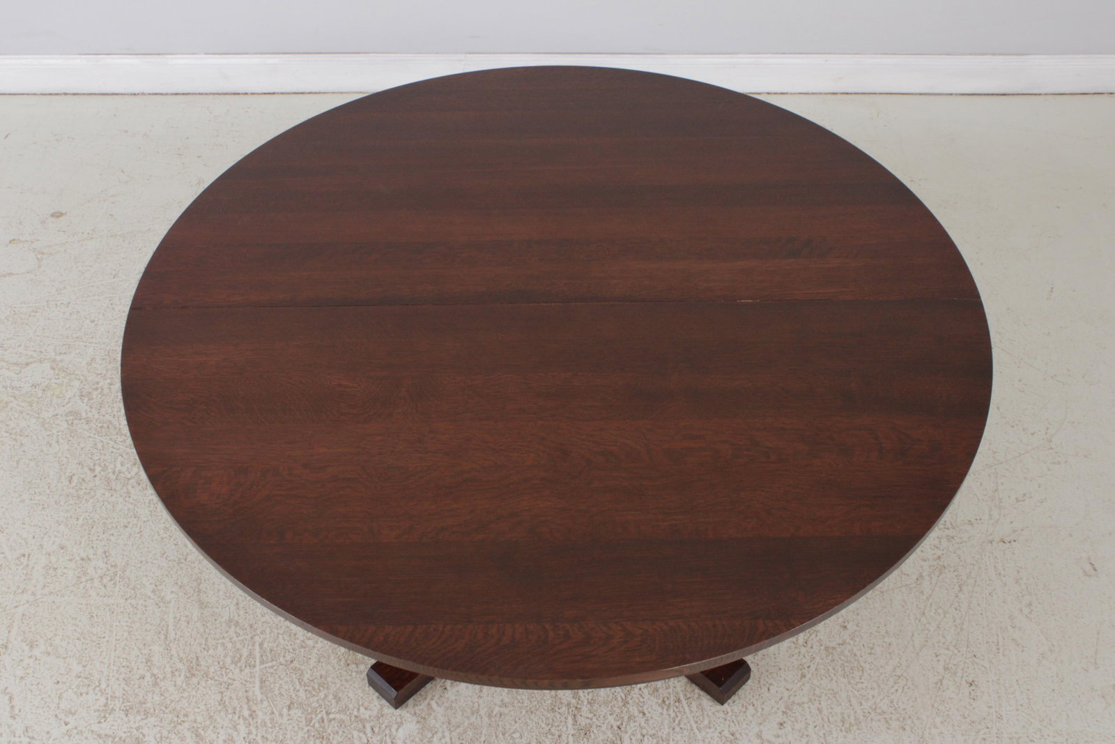 Arts and Crafts Solid Oak Round Dining Table with Split Pedestal Base - 4