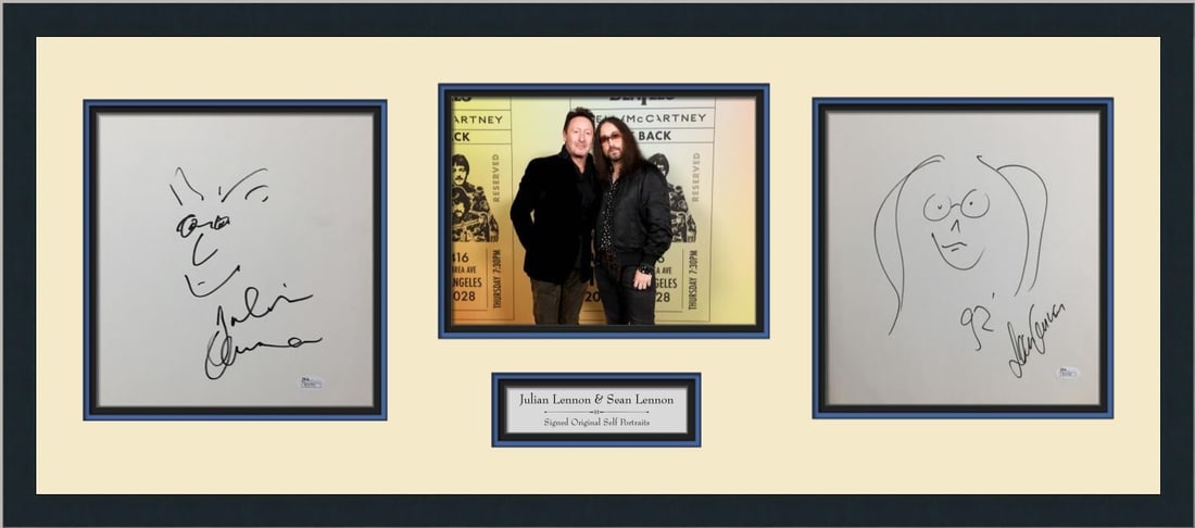 Julian Lennon Sean Lennon Signed Art Custom Framed JSA COA 18 x 36: Julian Lennon Sean Lennon Signed Art Custom Framed JSA COA 18 x 36 This stunning piece features a signed self-portrait artwork by Julian Lennon and Sean Lennon, beautifully custom framed to museum qua