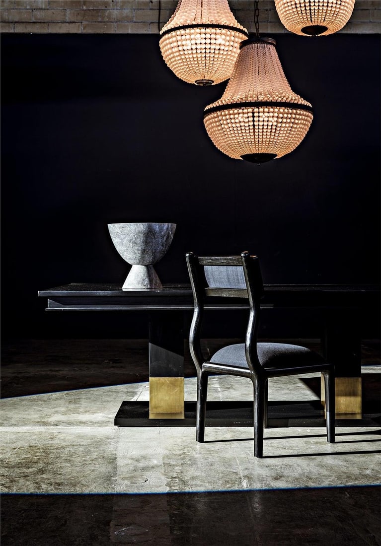 Ravenko Dining Table Hand-Rubbed Black Brass Accents Mahogany Steel Base (1 of 13)