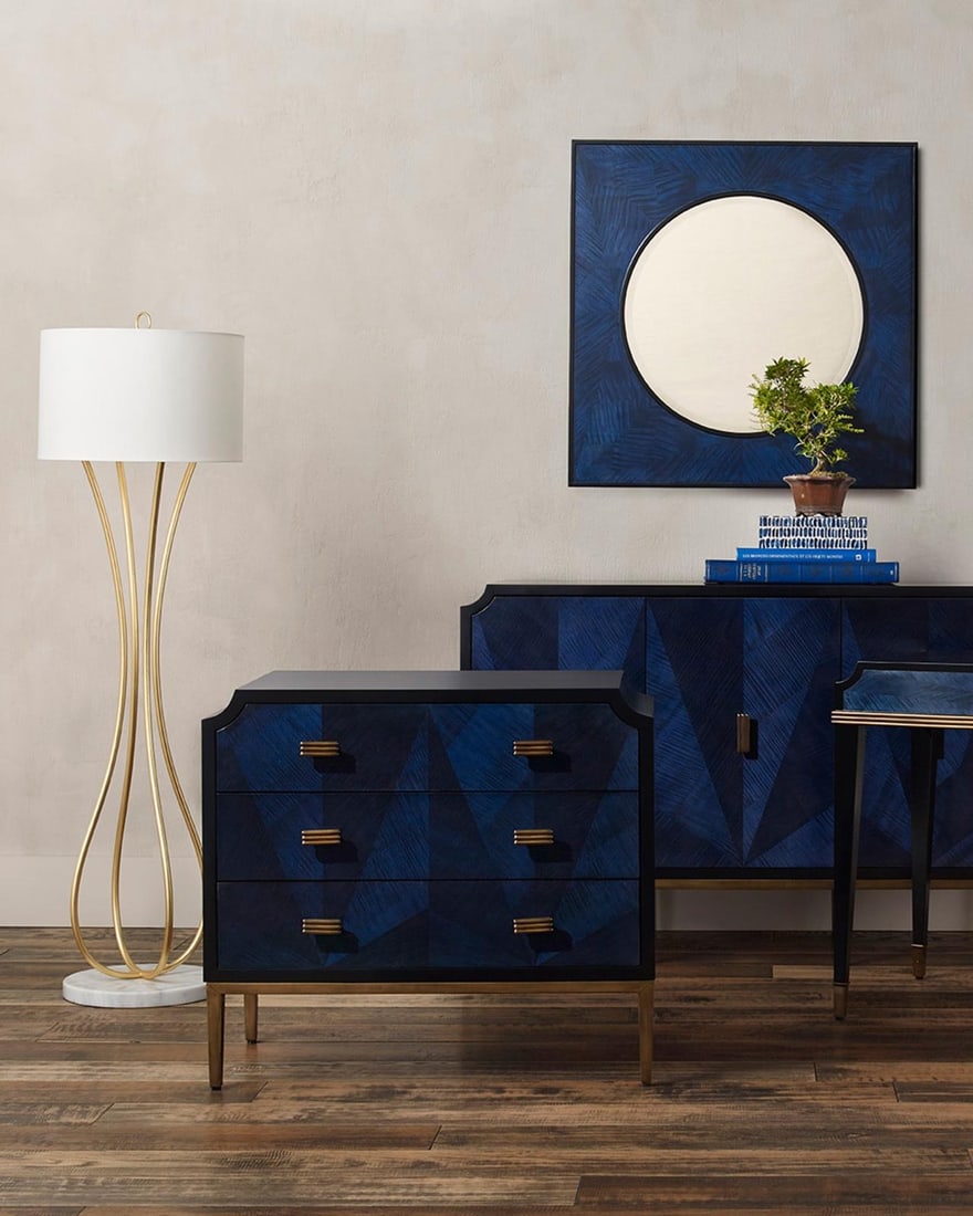 Currey Elegant Sycamore Veneer Chest Brass Finish: Currey Elegant Sycamore Veneer Chest Brass Finish This Elegant Sycamore Veneer Chest showcases a beautifully glossy finish, merging antique and vintage styles for a timeless appeal. Perfect for enhanc