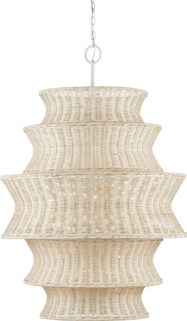 Currey Phebe Chandelier Rattan Lighting Fixture Dimmable 9 Bulb: Currey Phebe Chandelier Rattan Lighting Fixture Dimmable 9 Bulb Illuminate your space with the exquisite Phebe Chandelier by Currey, crafted from rattan and wrought iron. This stunning lighting fixtur