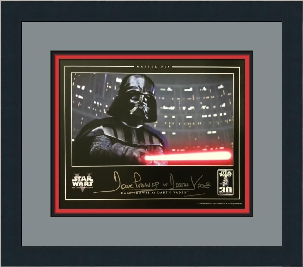 Darth Vader Signed Photo by Dave Prowse Custom Framed 14x16 Star Wars: Darth Vader Signed Photo by Dave Prowse Custom Framed 14x16 Star Wars This custom framed cardstock photograph features the iconic character Darth Vader, signed by Dave Prowse at the Star Wars Celebrat