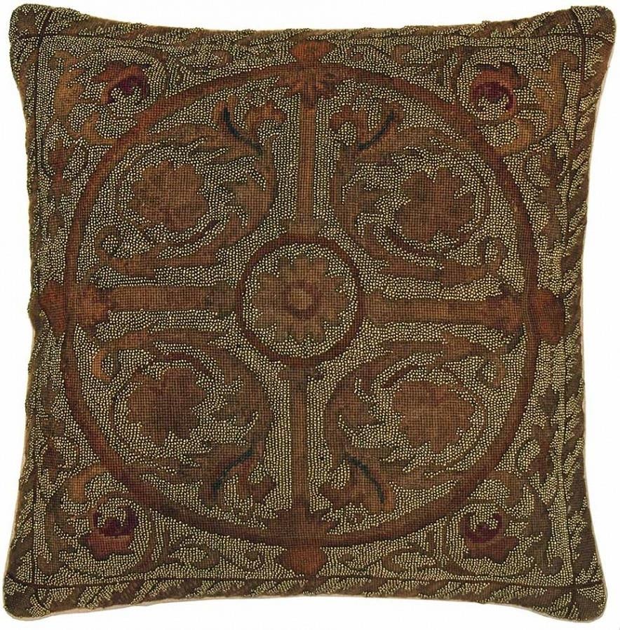 Provence Home Handmade Gold Beaded Pillow 20x20 Transitional Style: Provence Home Handmade Gold Beaded Pillow 20x20 Transitional Style Elevate your decor with this Luxurious Handmade Gold Beaded Pillow. Crafted with exquisite attention to detail, this pillow features 