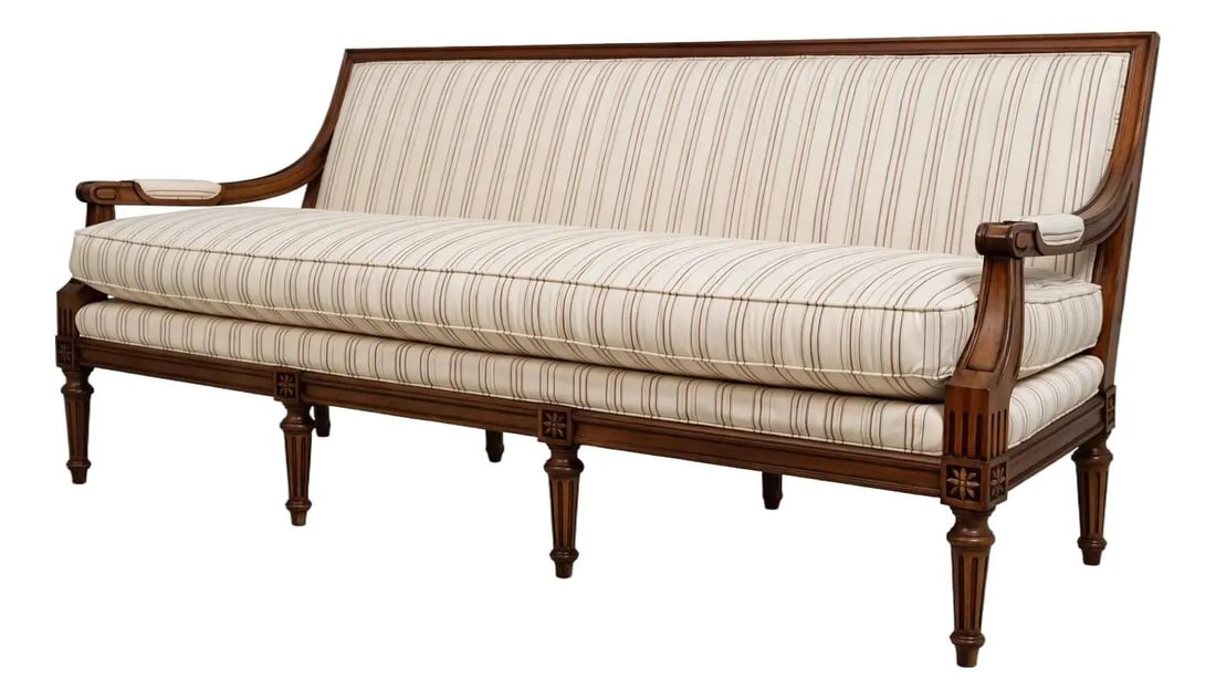 French Louis XVI Inspired Mahogany Sofa with Upholstered Down Cushion (1 of 10)