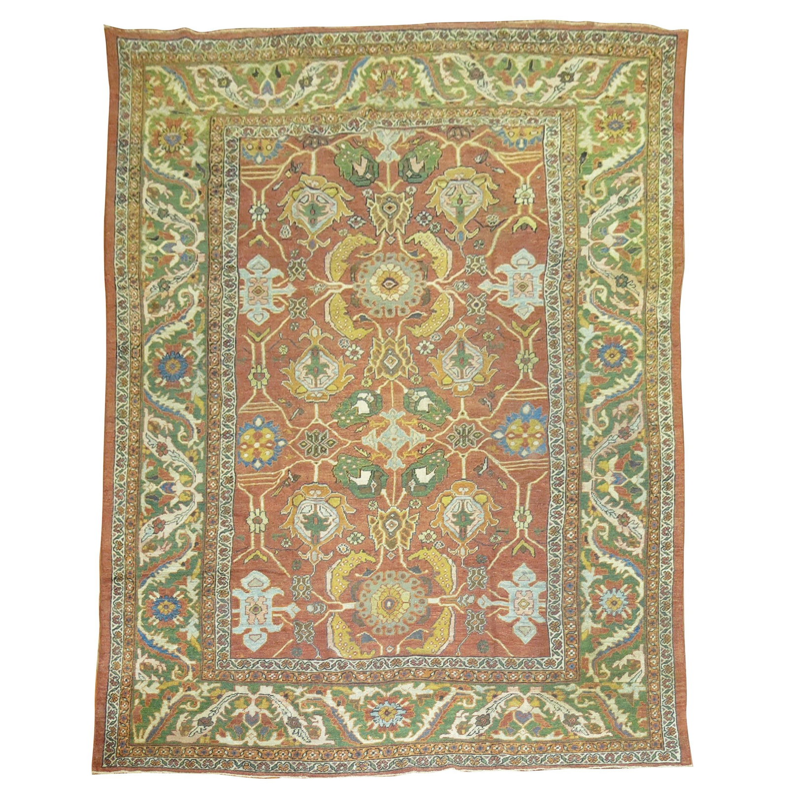 Zabihi Collection Persian Mahal Sultanabad Rug 9' x 12'8'' Wool Early 20th Century: Zabihi Collection Persian Mahal Sultanabad Rug 9' x 12'8'' Wool Early 20th Century This authentic early 20th century Persian Mahal Sultanabad rug showcases a stunning design with a large scale palette