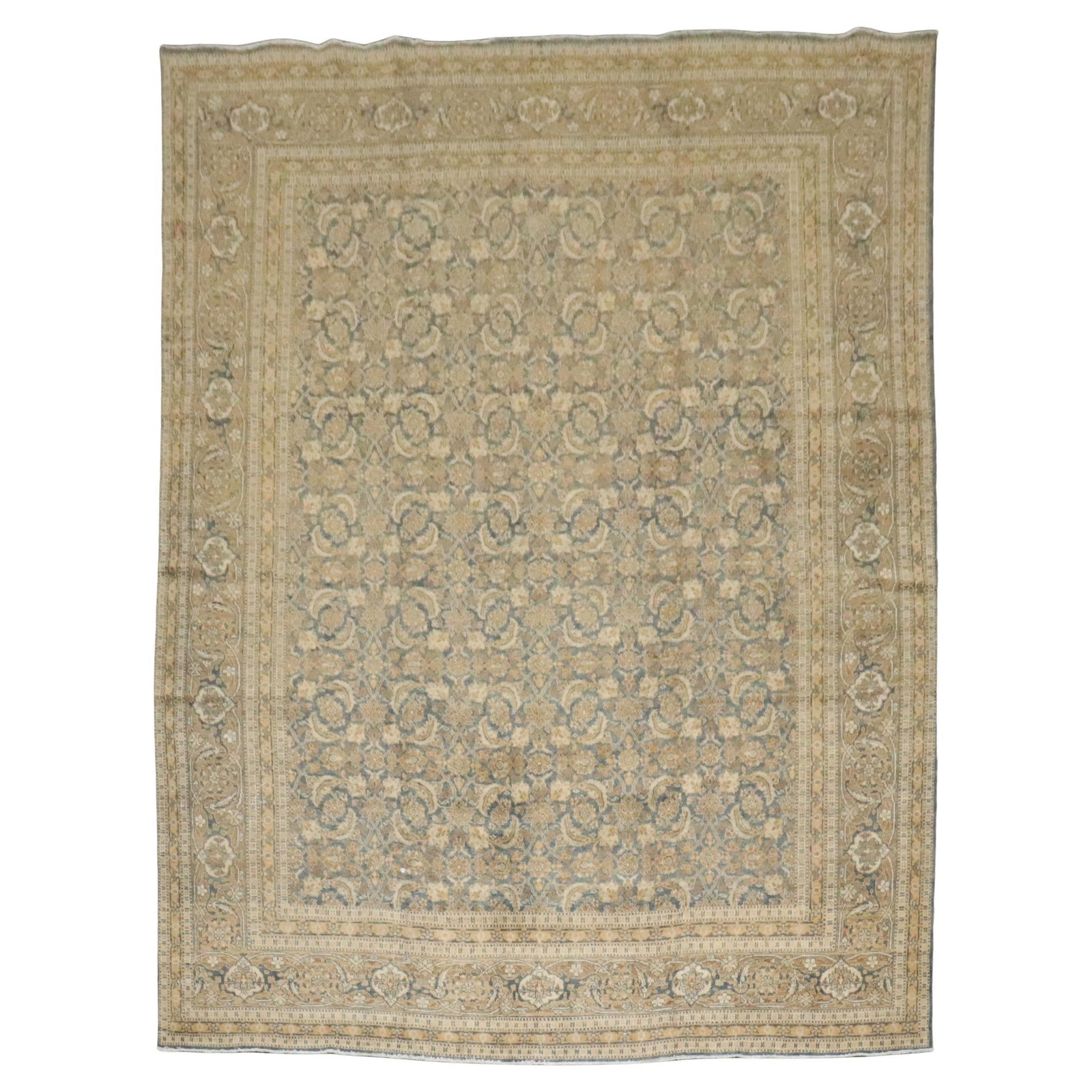 Rare 20th Century Blue Gold Persian Tabriz Hand-Knotted Carpet 104 x 138 in: Rare 20th Century Blue Gold Persian Tabriz Hand-Knotted Carpet 104 x 138 in This exquisite room-size Persian Tabriz carpet features a classic all-over herati design, showcasing a soft blue field accen