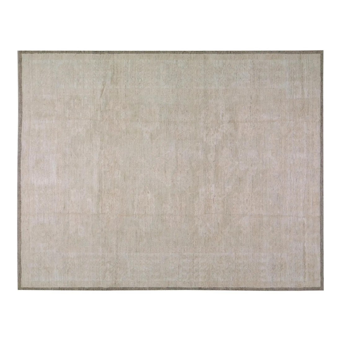 9'5 x 12' Tan Wool Area Rug Hand Knotted Oushak Style: 9'5 x 12' Tan Wool Area Rug Hand Knotted Oushak Style This Oushak hand-knotted wool rug is crafted using traditional techniques, showcasing timeless artistry with a modern design influence. The durabl