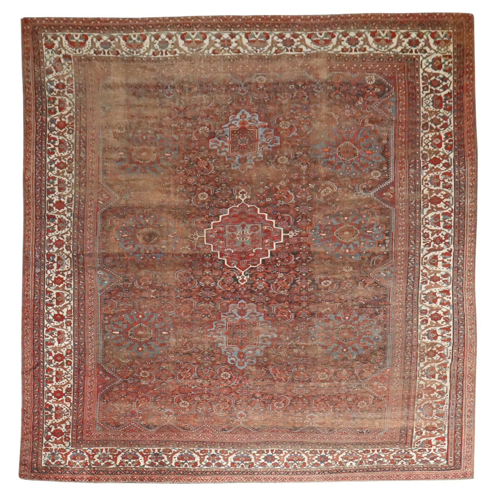 Worn Persian Shiraz Tribal Rug Large Square Early 20th Century 133 x 161 in: Worn Persian Shiraz Tribal Rug Large Square Early 20th Century 133 x 161 in This exquisite large square tribal Shiraz rug showcases the rich heritage of Persian craftsmanship. Woven from high-quality 